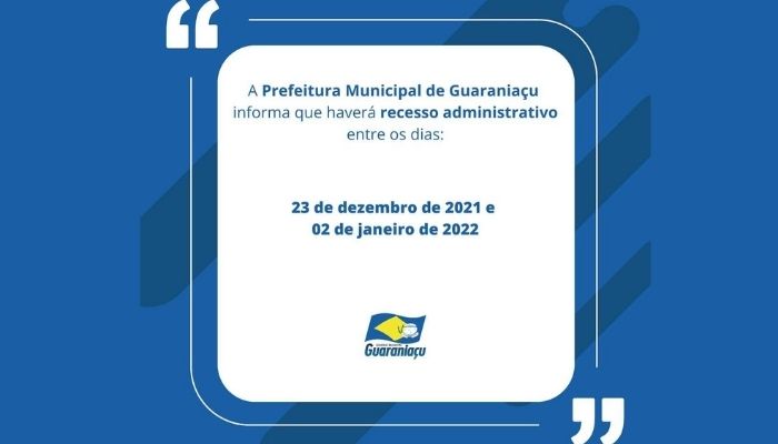 Guaraniaçu - Feriado de Natal e Ano Novo provoca recesso nas repartições públicas do município